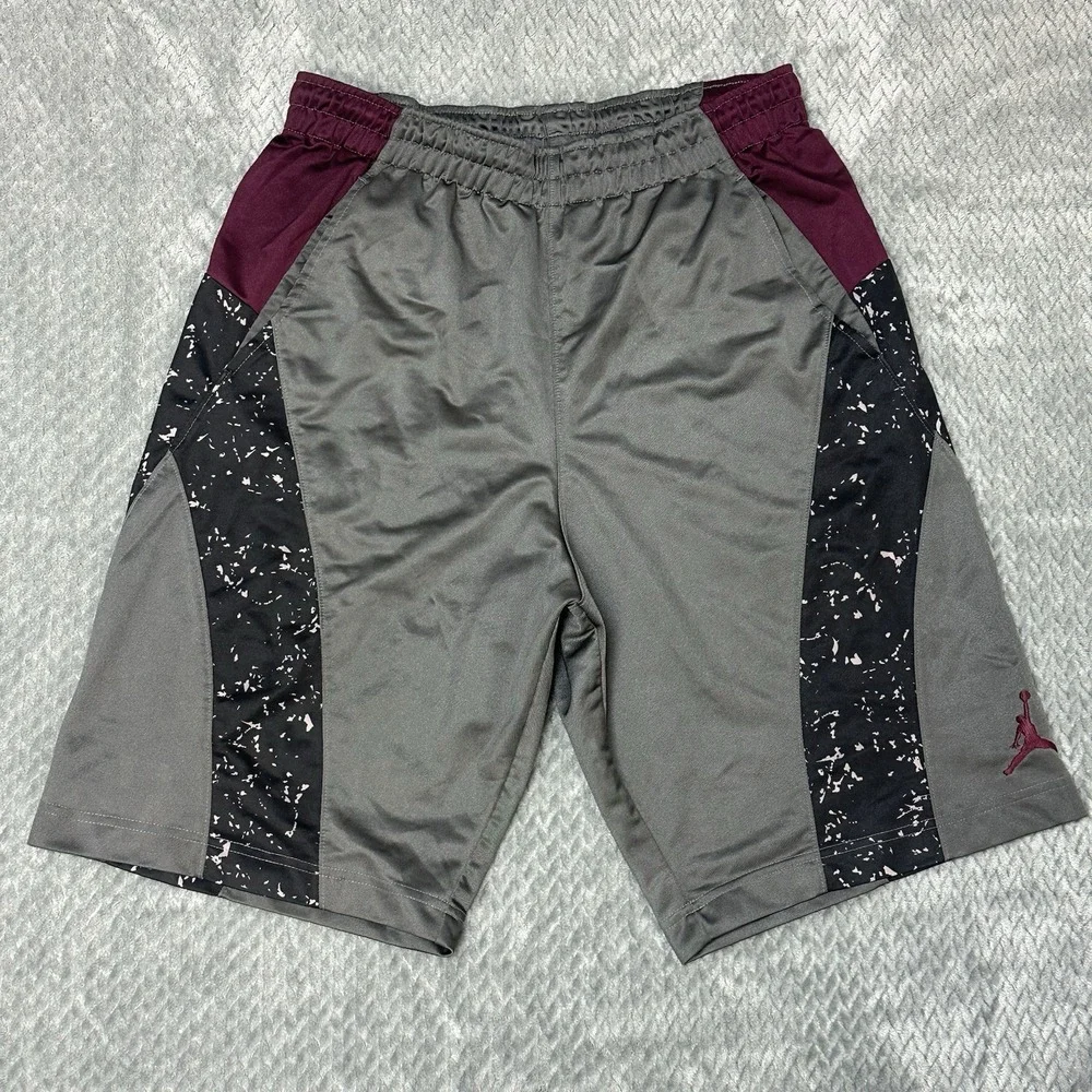 Jordan Shorts Son of Mars‎ Mens Small Jumpman Gray Maroon Silky Shiny Basketball